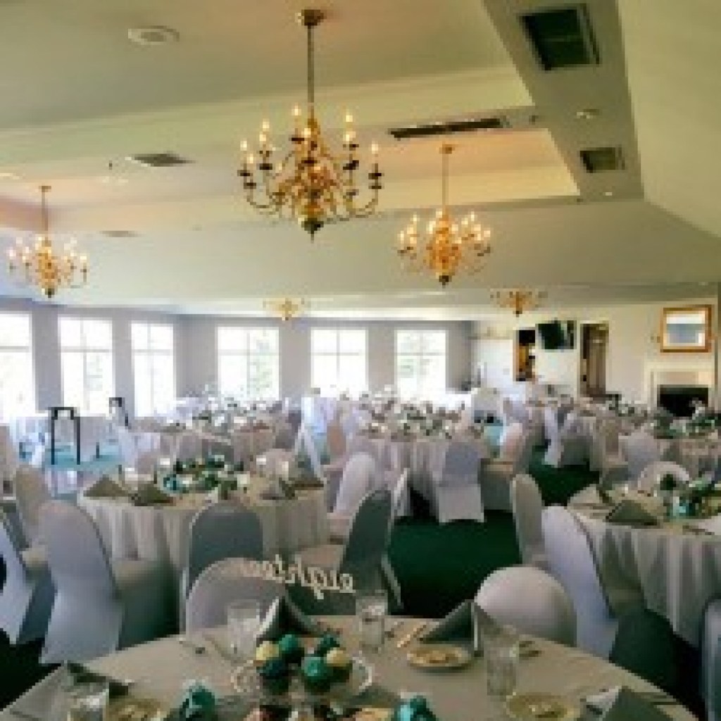 banquet setup with green accents