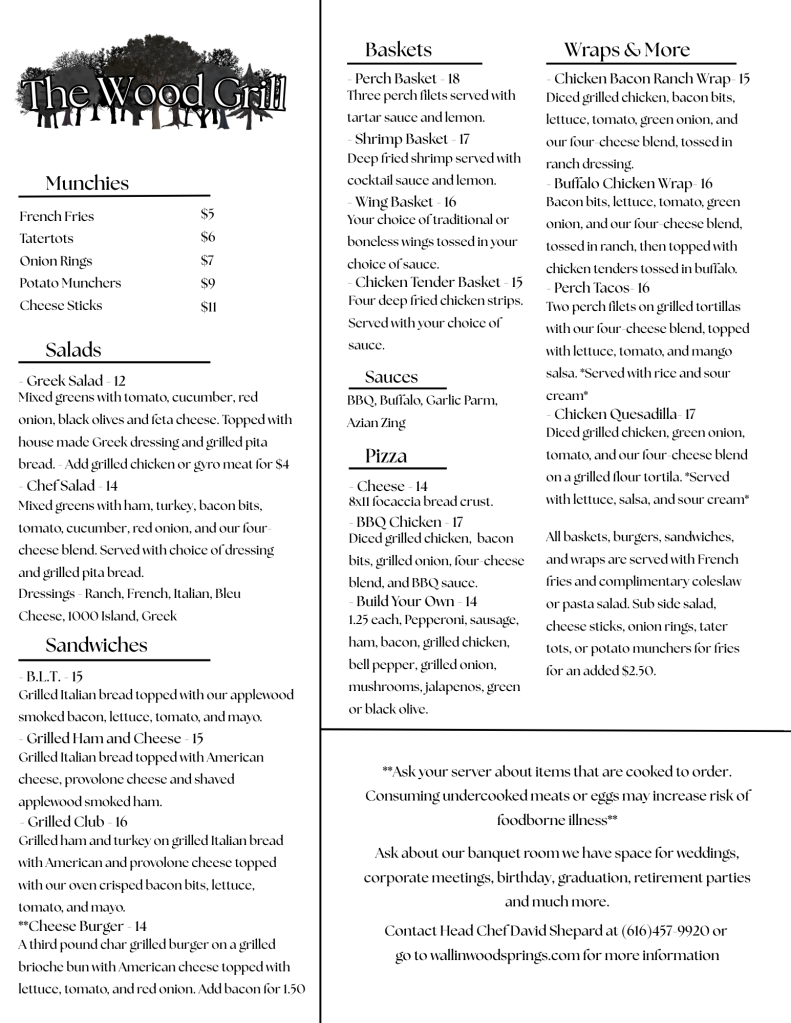 Wallinwood Springs - Menu Update