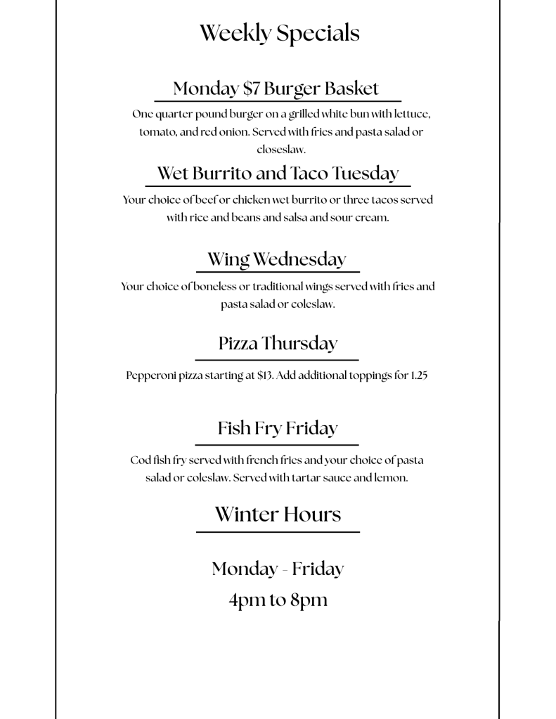 Wallinwood Springs - Menu Update
